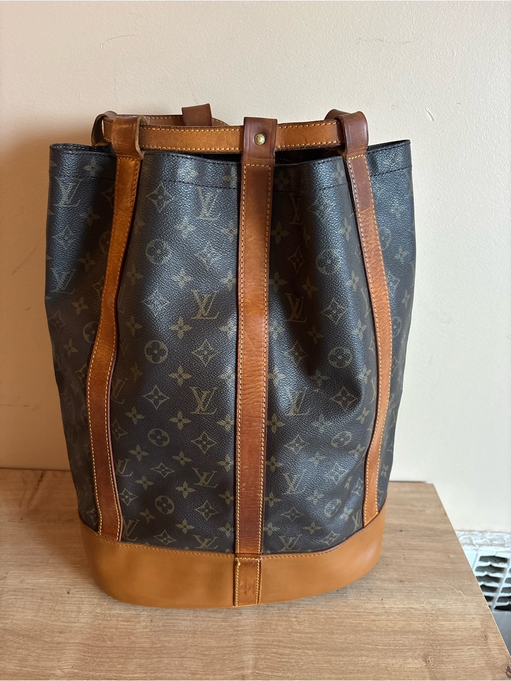 Louis Vuitton Brown Monogram Canvas Backpack Tote with Tan Leather Trim